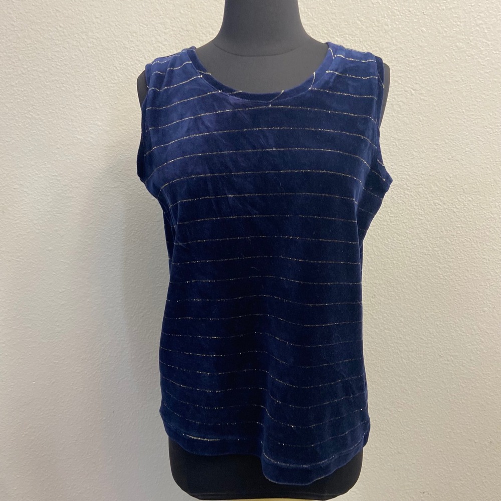 Molto Fino Velvet Tank Top Metallic‎ Stripe Sleeveless Casual Navy Size S Y2K